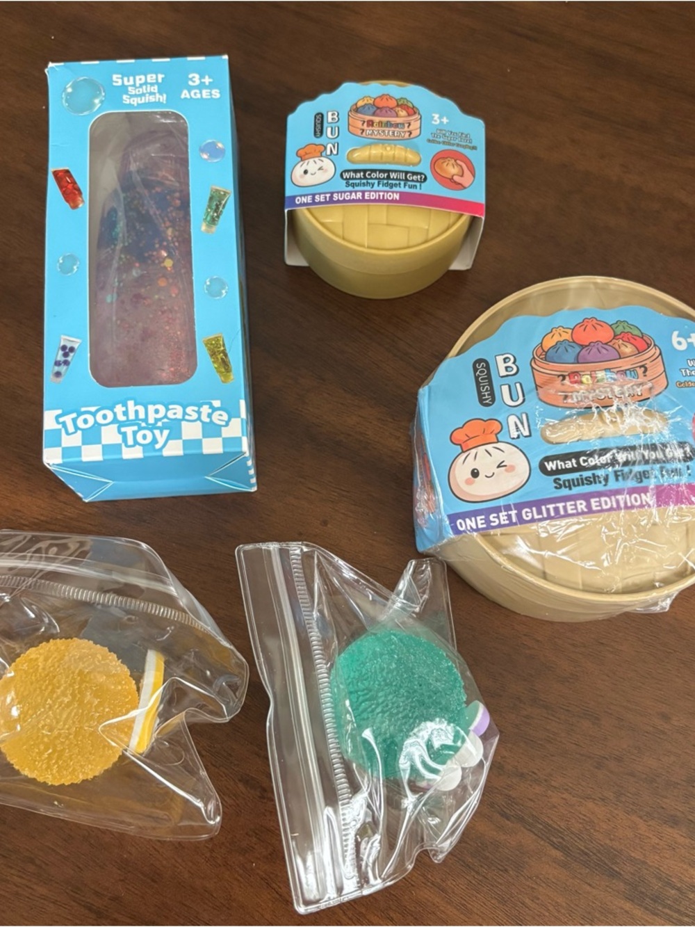 Squishy Fidget Toy Bundle with Toothpaste Toy and Mystery Bun